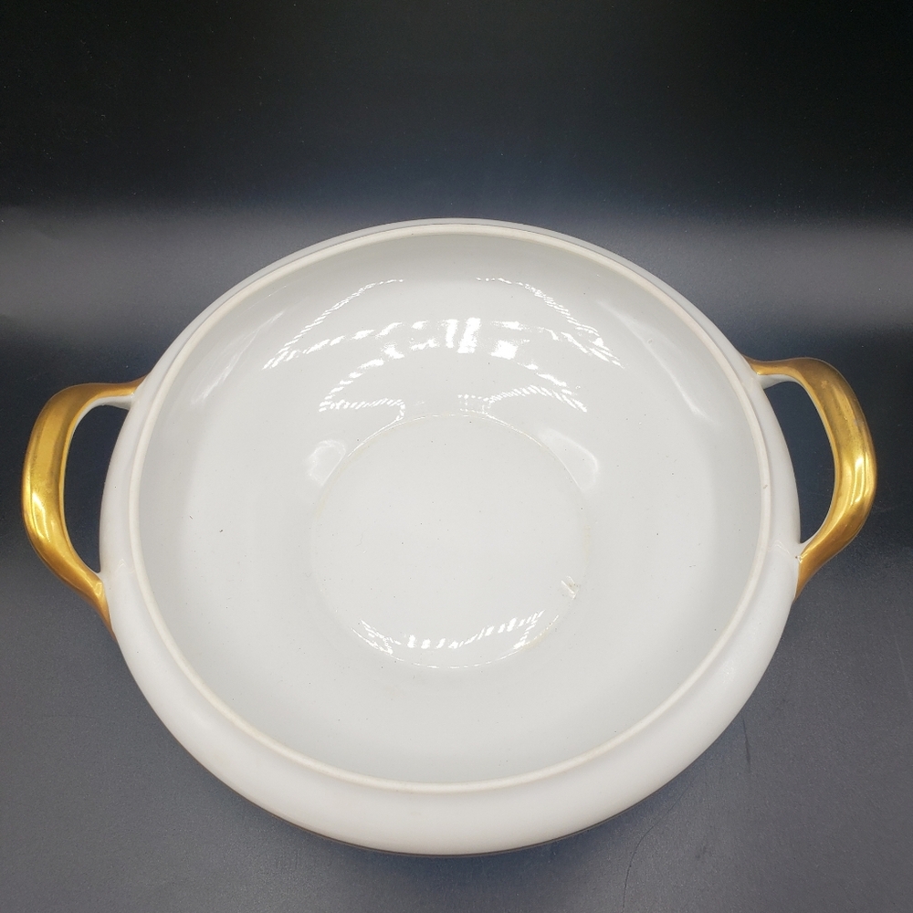 Double Handle White With Hand Painted Gold Trim Bowl And Lid Nippon